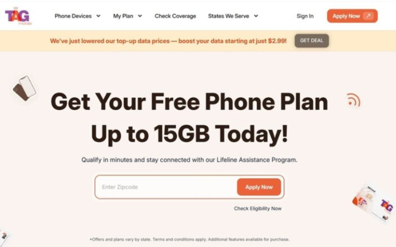 Learn how to apply for a free phone plan with TAG Mobile