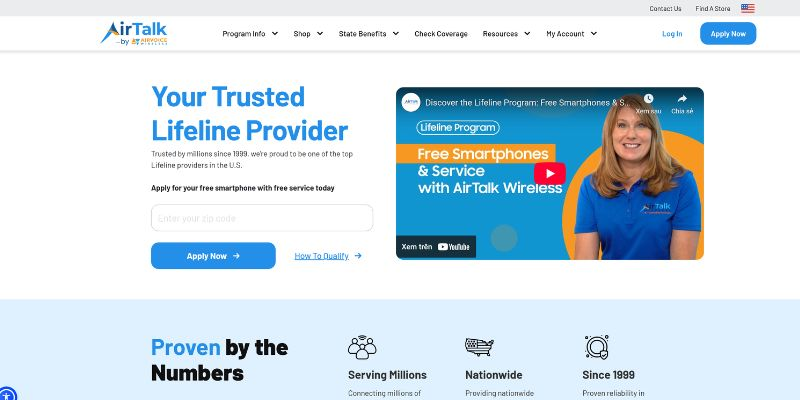 Airtalk Wireless website showing how to get free government cell phones in Texas online