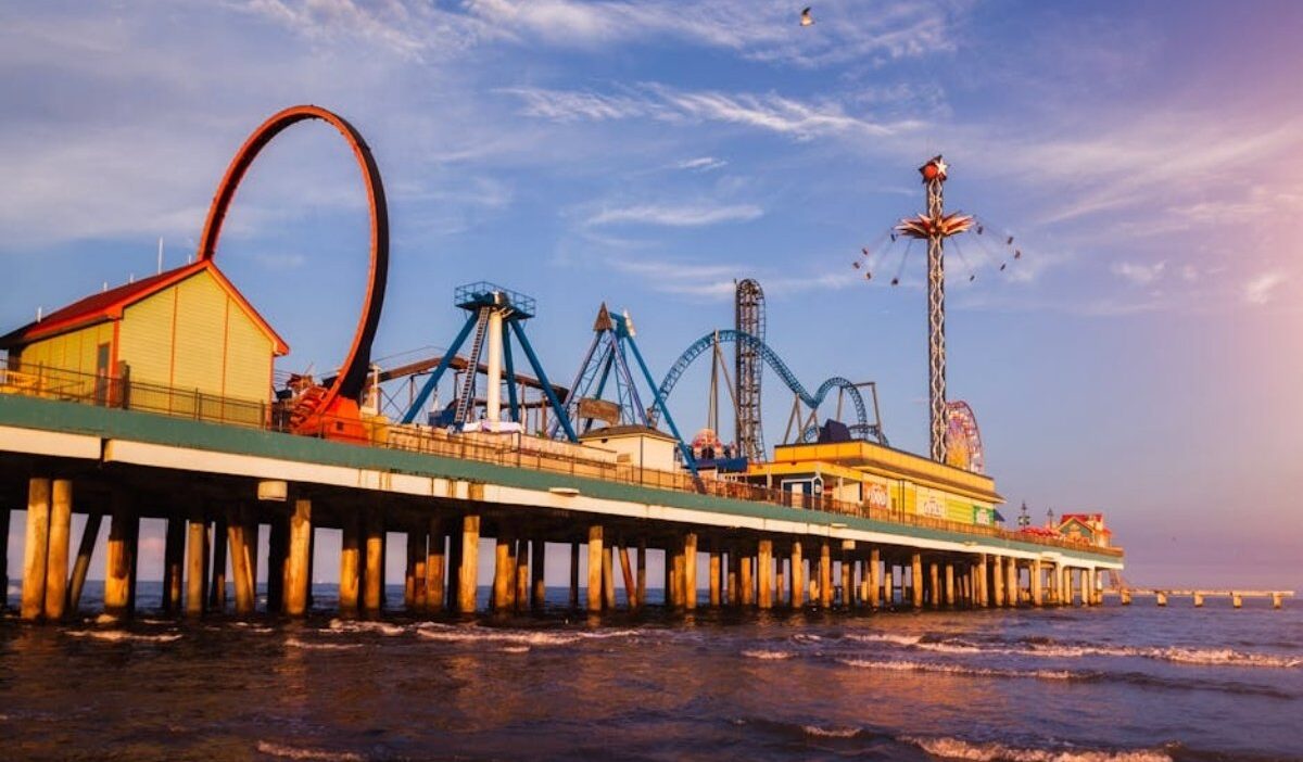 Romantic sunset at Galveston Pleasure Pier one of the best things to do in galveston texas for couples